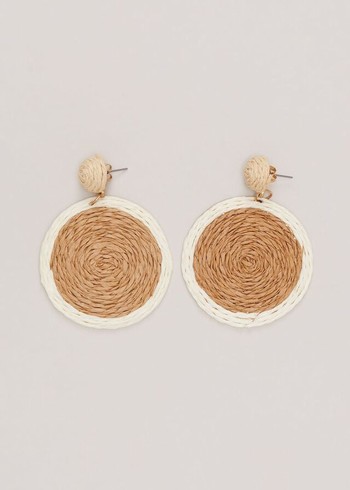 Phase Eight Raffia Oversized Circular Jewellery Brown/White Canada | NKPLEQ-619